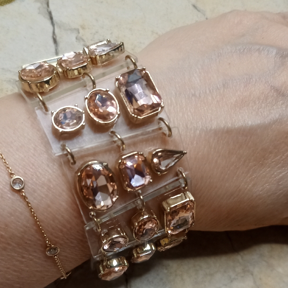 Cara Gold and Pink Clear Panel Bracelet